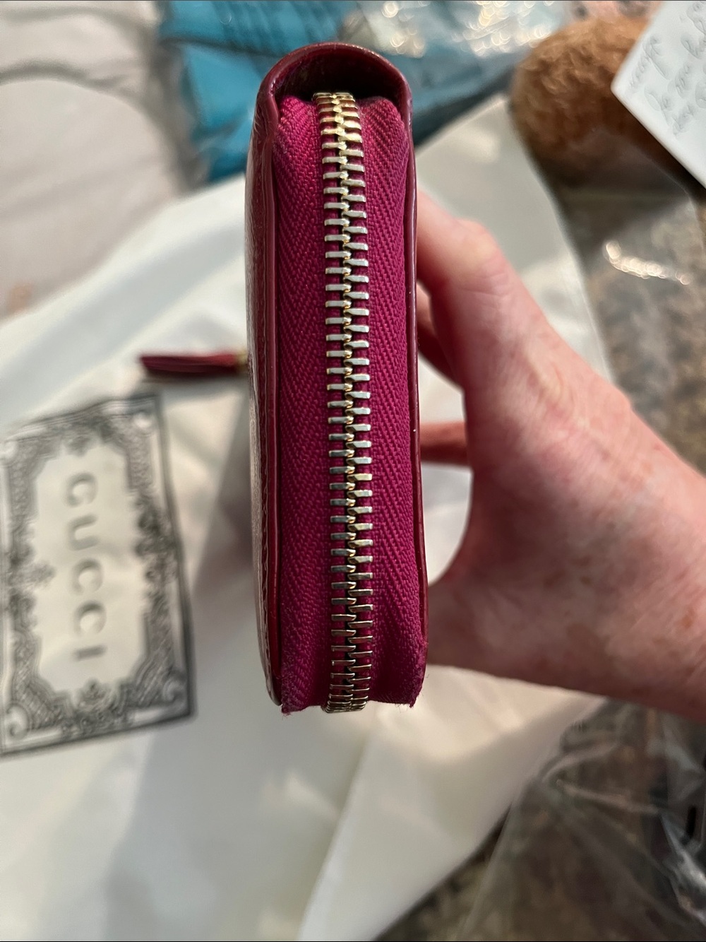 EUC Gucci Fuchsia Patent Leather Soho Zip Around Wallet with Tassel and Dustbag - Picture 14 of 16